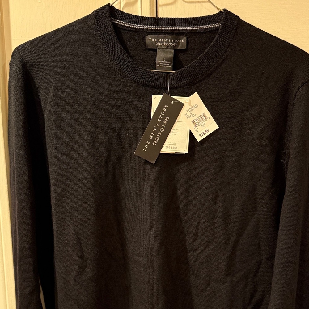 The Men's Store Elegant Merino Wool Black Crewneck